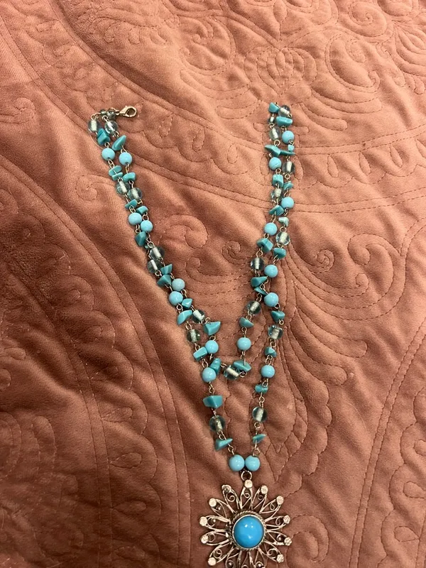 Handmade Turquoise Bead Multi-Strand Sunburst Pendant Necklace - Women Jewelry - Image 5