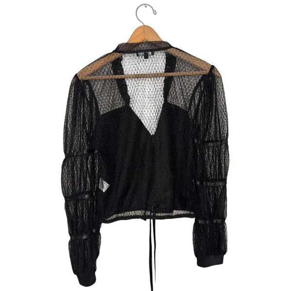 Privy Privately Privileged Black Mesh Dot Sheer‎ Puff Sleeve Top PT40395N Small - Image 2