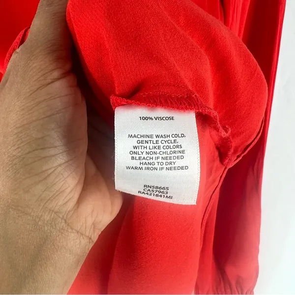 RP Rachel Parcell‎ Red Ruffle Neck Satin Blouse Long Bishop Sleeves - Image 9