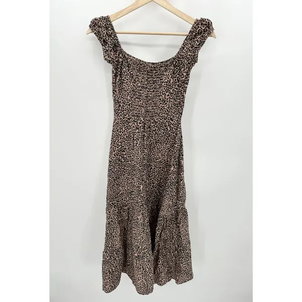 Reformation Toulouse Dress Womens 2 Cream Black‎ Cheetah Print Linen Midi - Image 2
