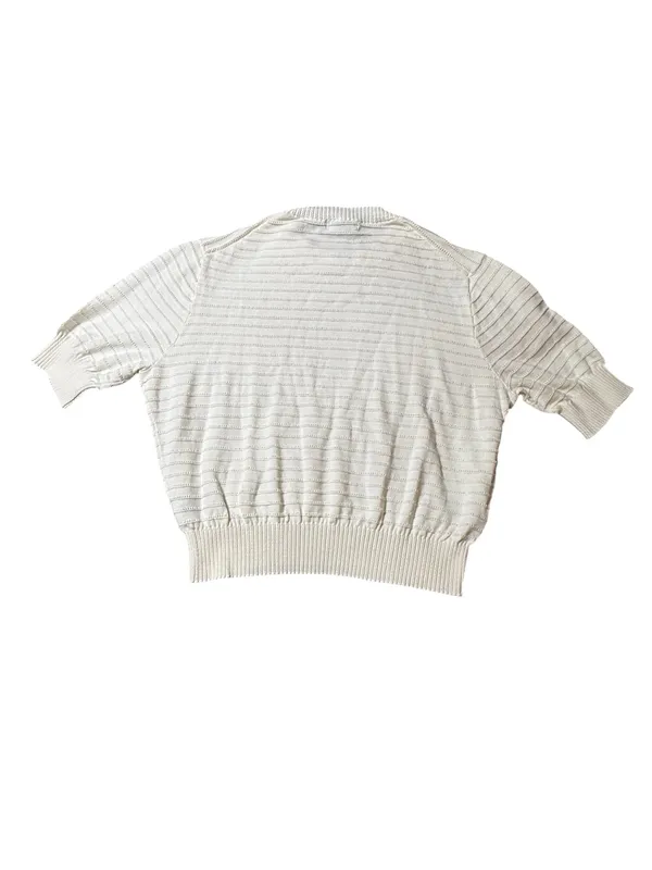 Frye Cream Short Sleeve Ribbed Knit Cropped Sweater Top L - Image 4