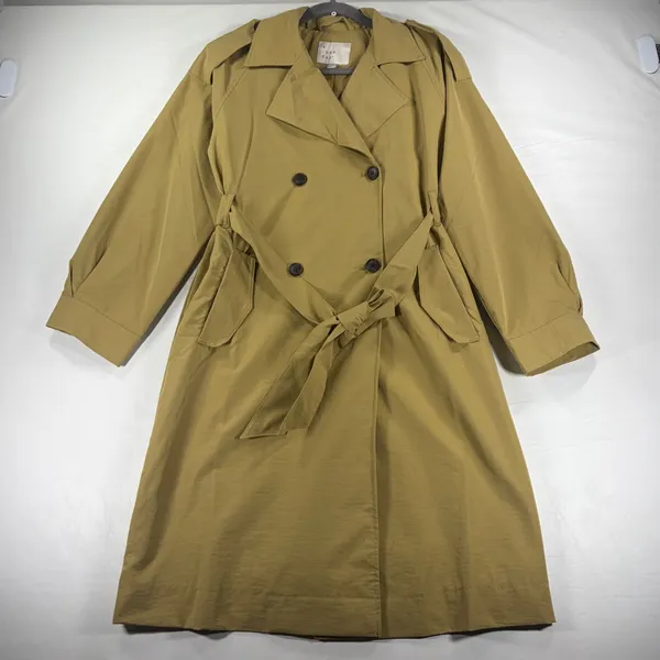 A New Day Womens Double Breasted Trench Coat Tan Khaki Oversized XS New Tags Quiet Luxury - Image 2