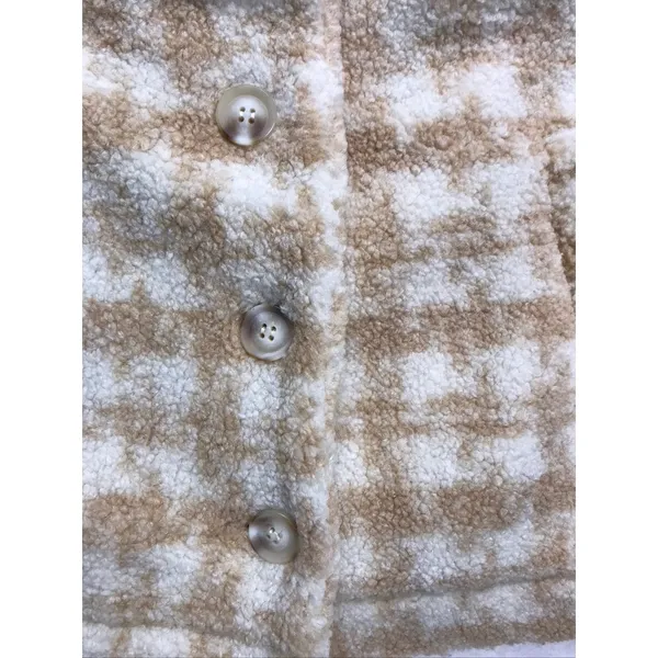 Blu Pepper Tan Plaid‎ Faux Fur Sherpa Button Up Cropped Jacket Womens Medium - Image 6