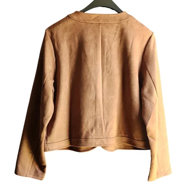 Allegra K Womens Jacket Brown Faux Suede Cropped‎ Gold Button L - Image 5