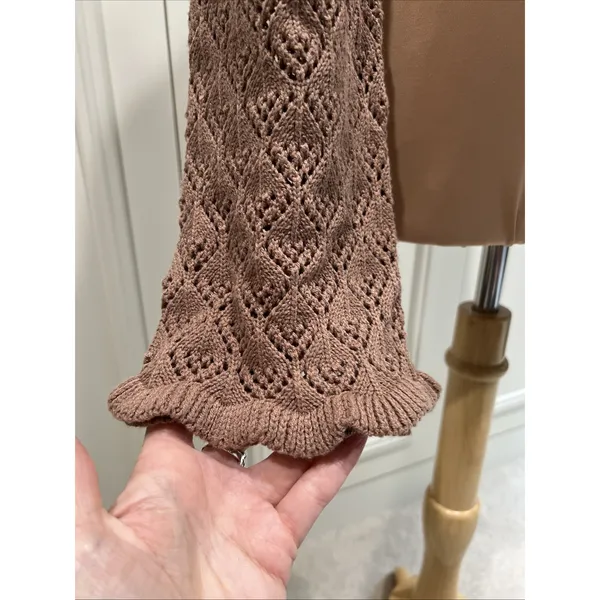 Sincerely Jules Brown Pointelle Crop Sweater Festival Boho Fairy Open Knit - Image 3