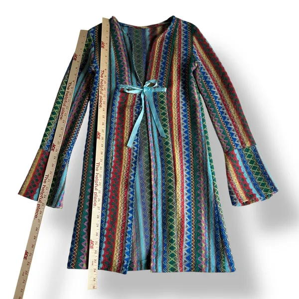 American Vintage Vintage Psychedelic Knit‎ Duster Cardigan Rainbow ZigZag Stripe Bell Sleeve XS-S - Image 3
