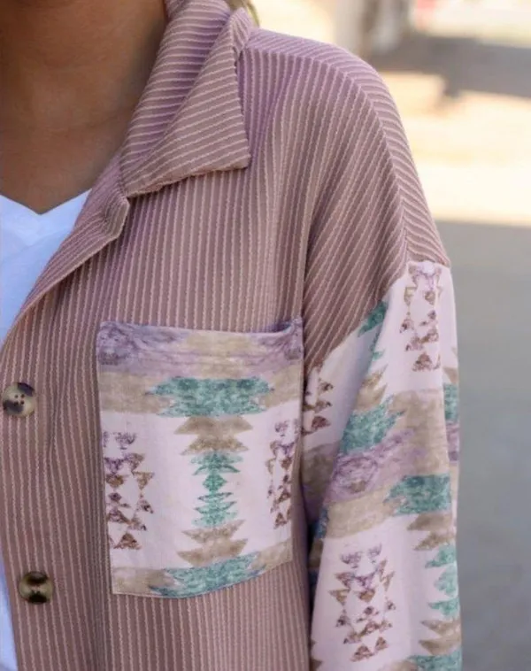 NEW Mauve Pink Aztec Print Corduroy Look Shirt Jacket Shacket - Image 8