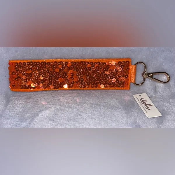 Vigla NWT Orange/White Game Day Football Seed Bead Sequin Keychain Wristlet - Image 3
