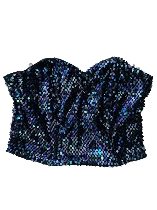 SO Clothing Velvet Black & Purple Sequin Strapless Bustier Top Disco Bling sz S - Image 2