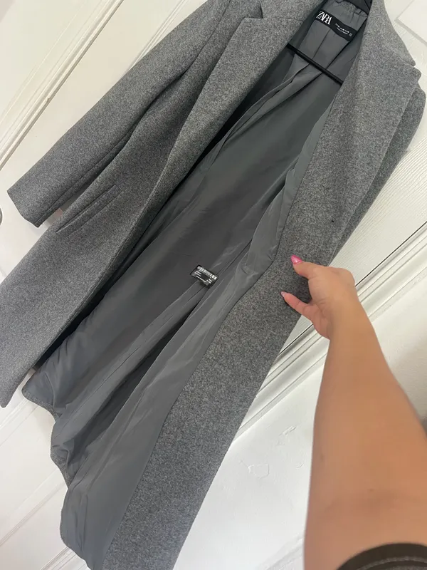 ZARA Gray Longline Coat Tailored Blazer Quiet Luxury Old Money Minimalist XS - Image 7