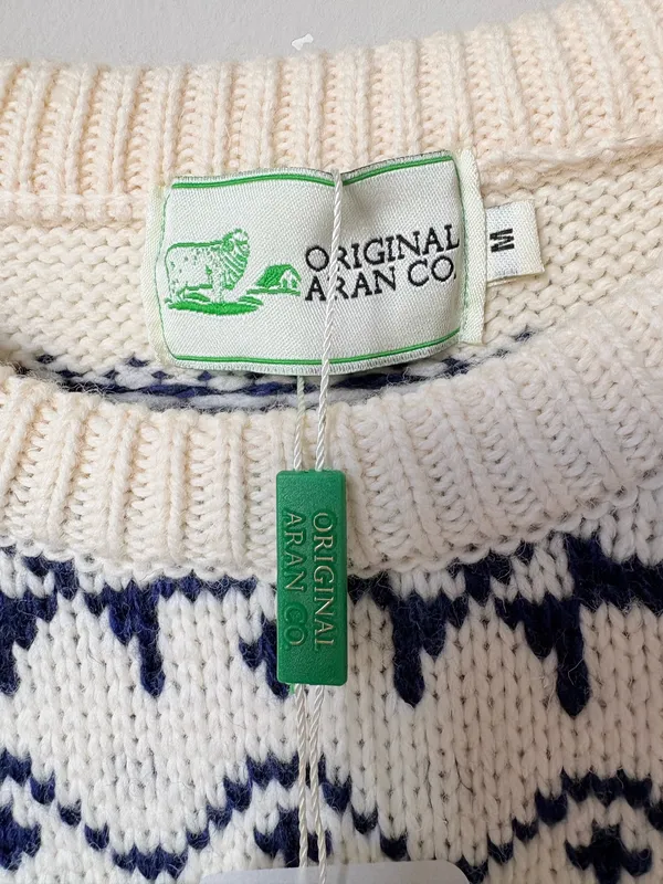Original Aran Co Women Fair Isle Crew Neck Aran Sweater M cream 100% Merinowool - Image 6