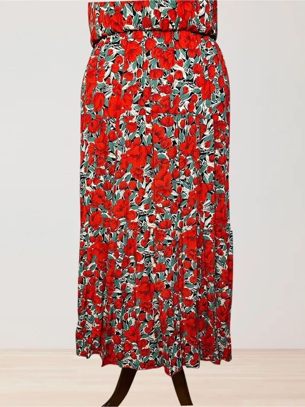 Red Floral Halter Midi Dress Size XXL - Image 3