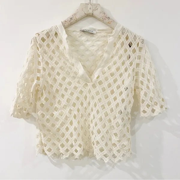 Sandro V-neck pattern lace top - Image 2