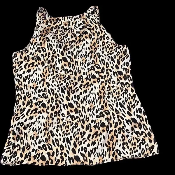 Milano size large leopard print sleeveless blouse with ruffles EUC Tan - Image 3