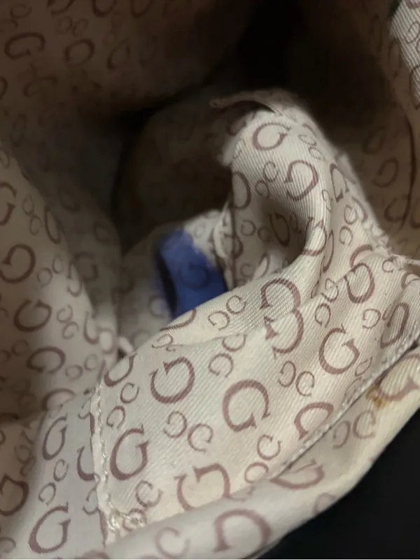 GUESS Beige Canvas Tote with Black Handles and Silver Logo - Image 9
