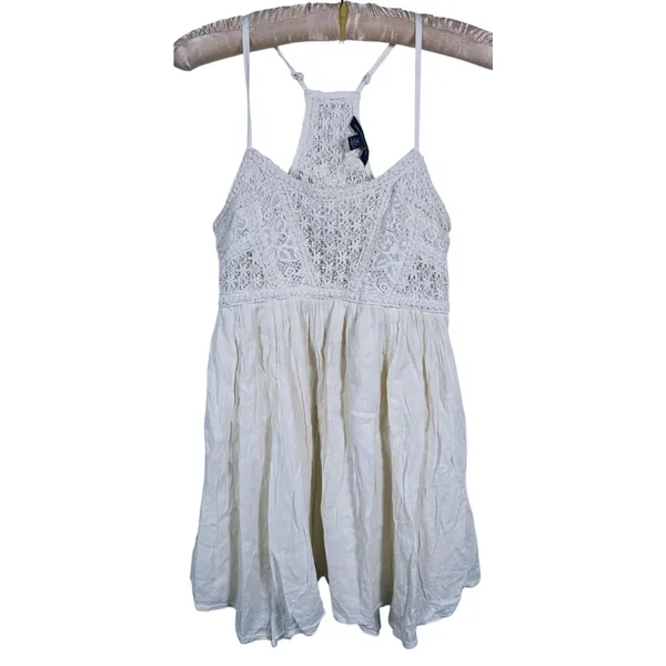 Vintage Y2K American Eagle Babydoll Mini Dress XS Cream Boho Country Concert - Image 2