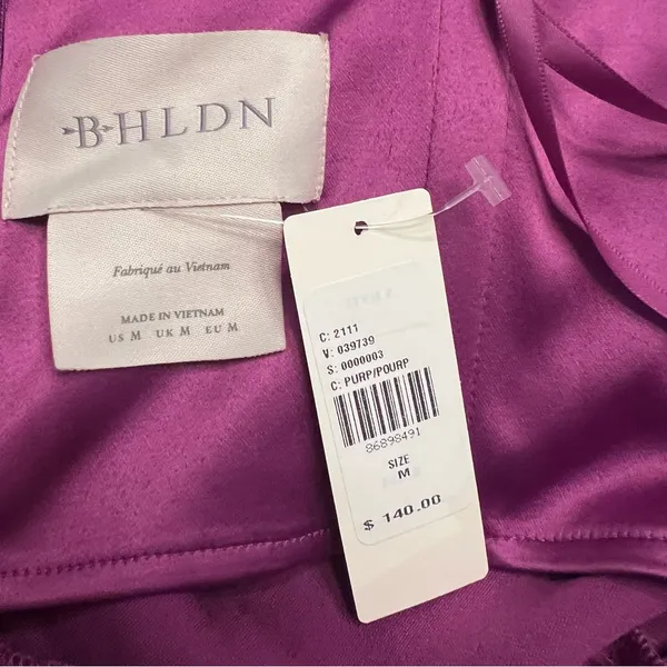 BHLDN Selena Strapless Stretch Satin Slip Ruched Midi‎ Dress Purple Size Medium - Image 13