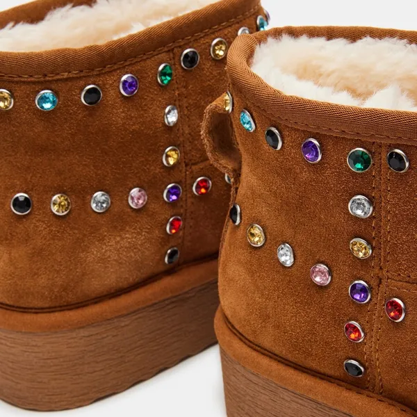 Steve Madden NEW Comfy Chestnut Brown Faux Fur Lined Suede Rhinestones Slip On Boot 10 - Image 7
