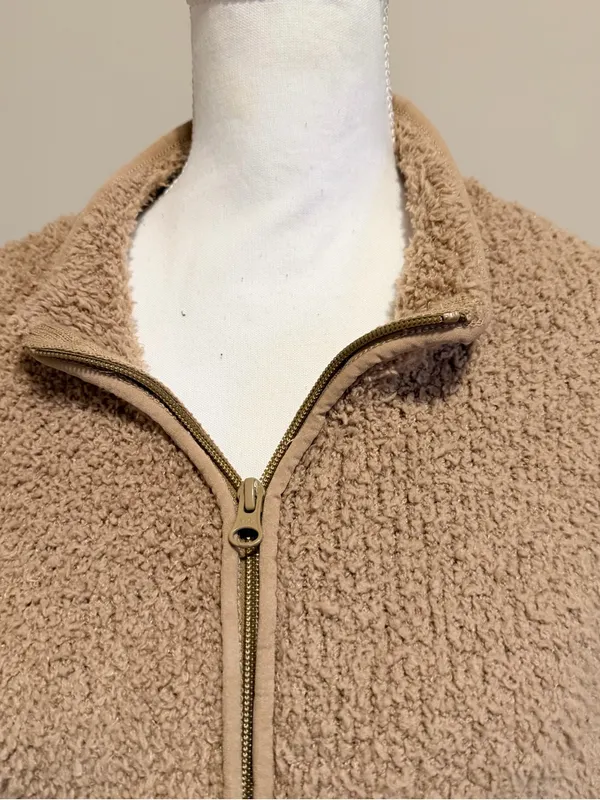 SKIMS Teddy Fleece Quarter Zip Cropped Pullover Beige Cozy Lounge Top L XL - Image 10