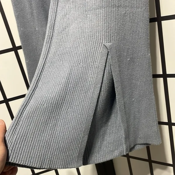 Abercrombie & Fitch High Waisted Ribbed Kick Flare Sweater Pants Blue/Gray NWOT - Image 4