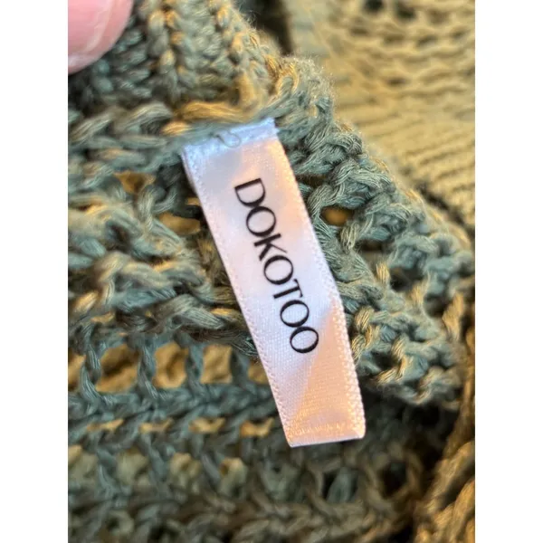 Dokotoo Olive Green Open Knit Mesh Crochet Sweater Vest Sleeveless Pullover - Image 3