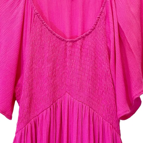 Bohme Saltwater Smocked Midi Dress Large Fuchsia Pink Flutter Sleeve Boho - Image 9