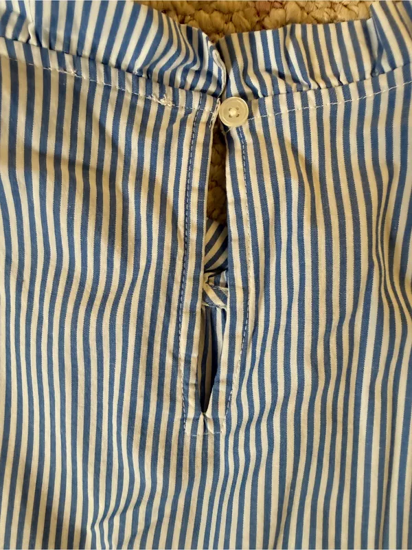 J.Crew Seersucker Coastal Blue White Stripe‎ Tiered Midi Dress Pockets 4P - Image 10