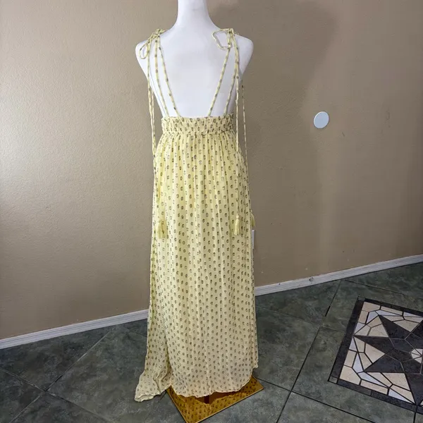 En Creme Womens Deep V-Neck Light Yellow Maxi Dress Sz S Wedding Party Beach EUC - Image 9