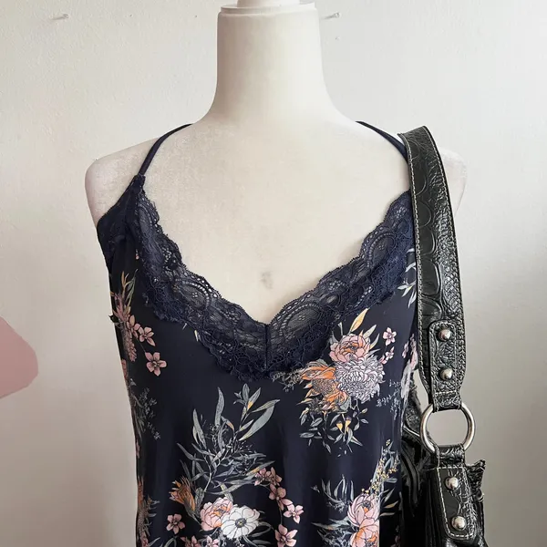 Blue Floral Lace Slip Dress Y2K Fairycore Coquette Retro Cottagecore‎ Medium - Image 2
