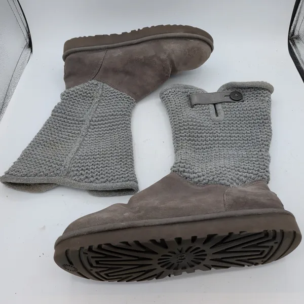 UGG Shaina Cardy Grey Knit Suede Mid Calf Boots Womens 10 1012534 - Image 2