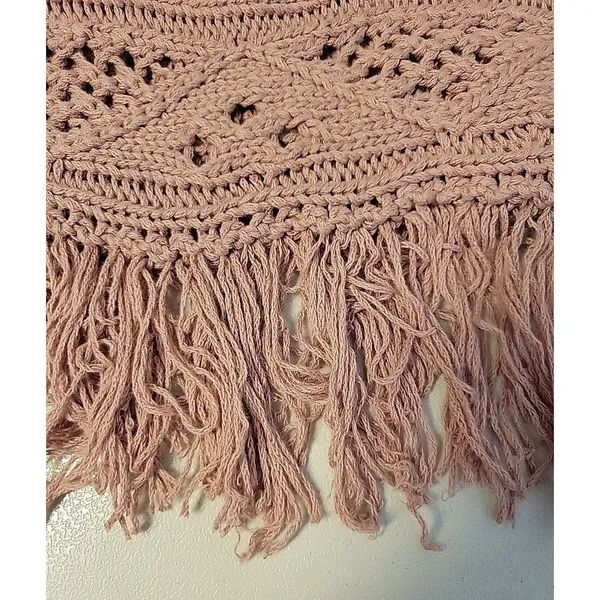 Crochet Open Knit Top Fringe Womens Size M Rose Pink Boho Beachy Coastal - Image 3