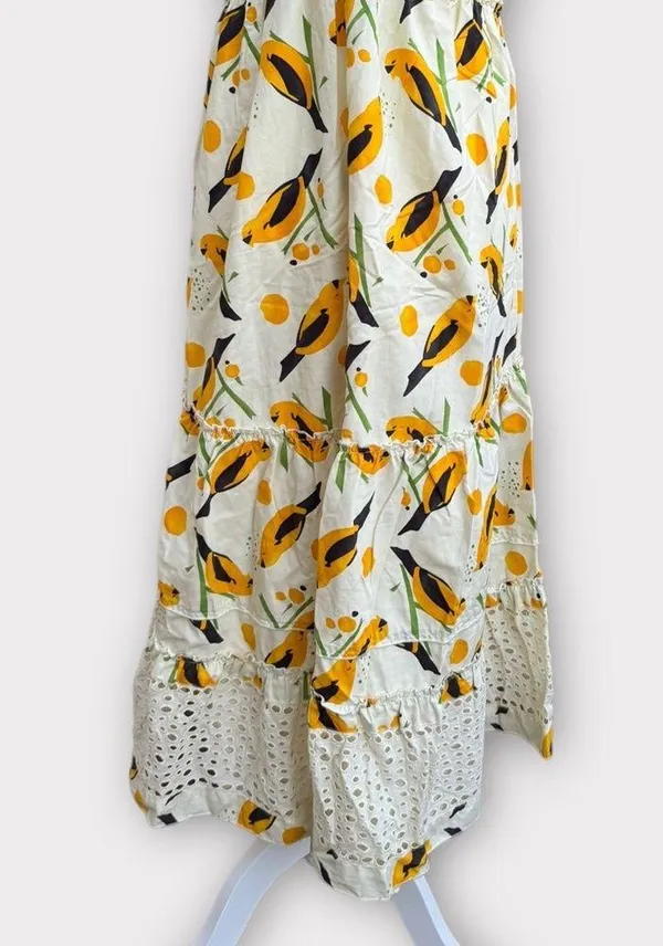 Tiered Eyelet and Bird Print Midi Dress - Image 3