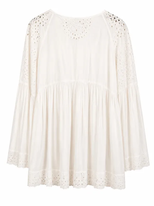 Free People White Eyelet Embroidered Peplum Tunic Blouse Size S Boho - Image 3