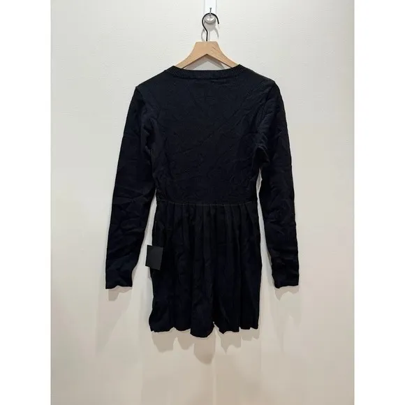 Lulus Black Ribbed Knit Button Front Pleated Skirt‎ Dress Size M - Image 7