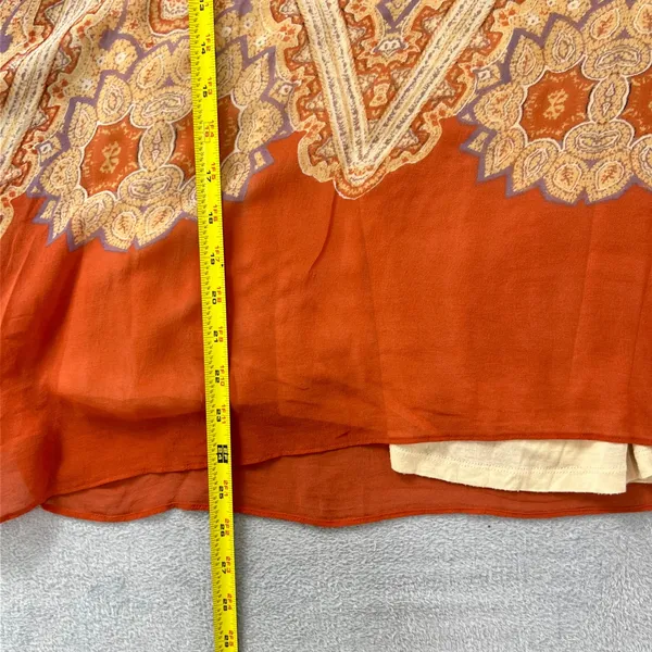 Maeve Anthropologie Nalina 100% Silk Blouse Large Orange Paisley Boho Kimono Top - Image 11