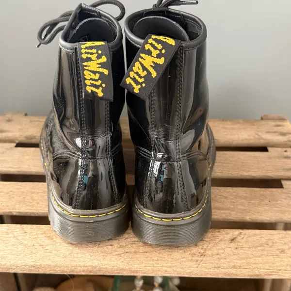 DR. MARTENS Black Patent‎ Leather ZAVALA COMBAT BOOT Size 10 A32 - Image 7