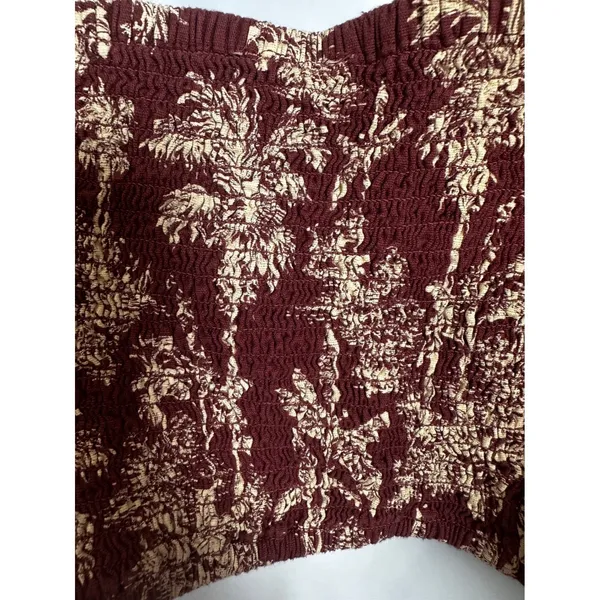 American Eagle Womens Maroon‎ Tropical Palm Toile Linen Blend Button Crop Top M - Image 5