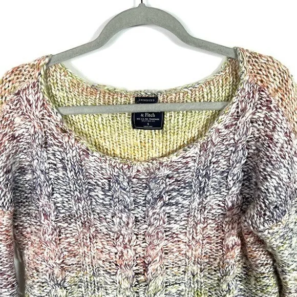 Abercrombie Fitch Oversized Cropped Cable‎ Knit Sweater Women Size S Multi Color - Image 2