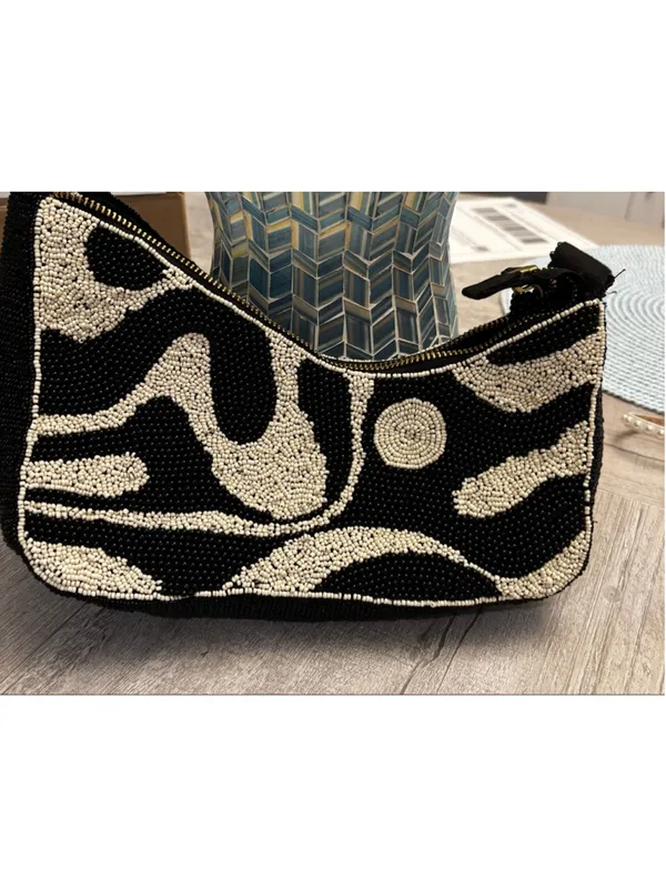 Anthropologie Shoulder Bag One Size Black White Beaded - Image 2