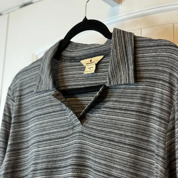 Woolrich Womens XL Grey Striped Long Sleeve‎ Polo Shirt Collared Heritage Style - Image 5