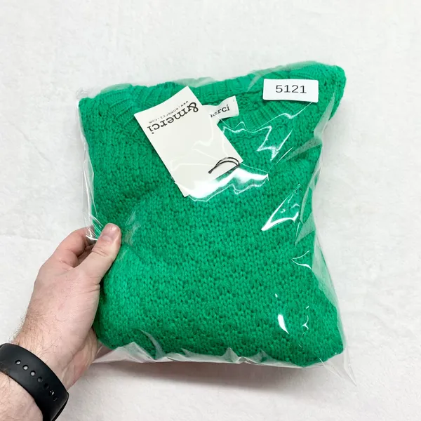 &merci Pointelle‎ Knit Crewneck Sweater Womens Size M Green MSW10084 Chunky - Image 10