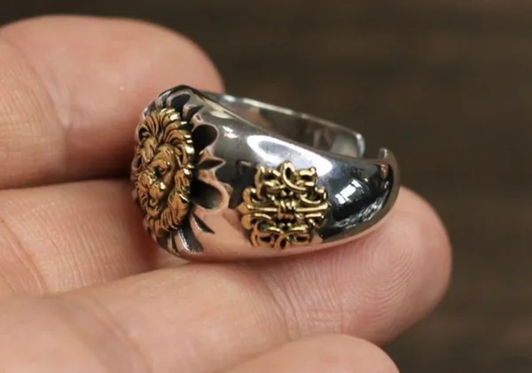 925 Silver Plated Lion Head Ring for Men Women,Punk Hip Hop Ring - Image 2