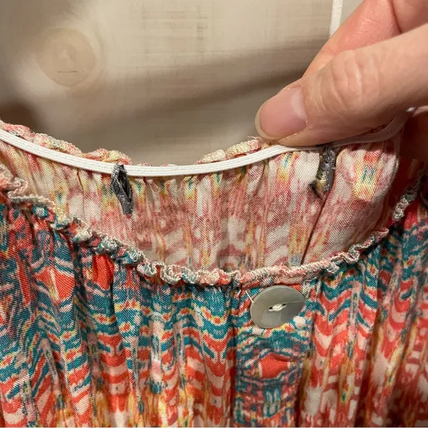 Source Unknown Cute stretchy tiered shell button front maxi dress aztec boho breezy smocked - Image 11