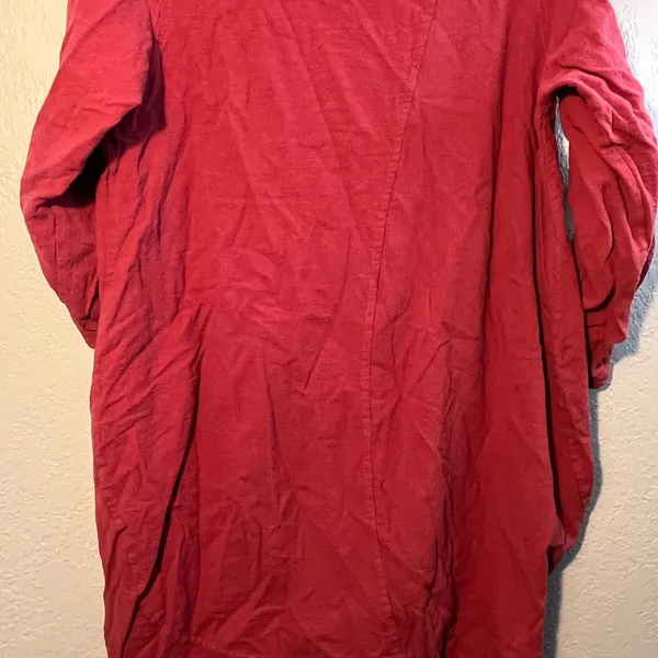 Over the Horizon Red Jean Jacket Button-Up Collared V Neck Pocketed SZ XL Top - Image 8