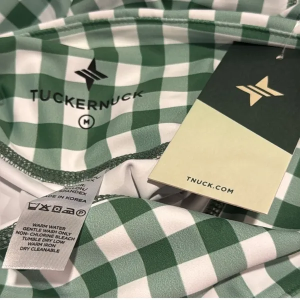 Tuckernuck Trellis Gingham Biker Shorts M NWT Green White 6” High Waist Pockets - Image 5