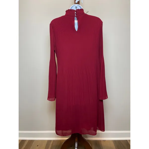 Grey & Gray Dress Size 10 Burgundy Mock Neck Smocked Keyhole Back Bell Sleeve - Image 3