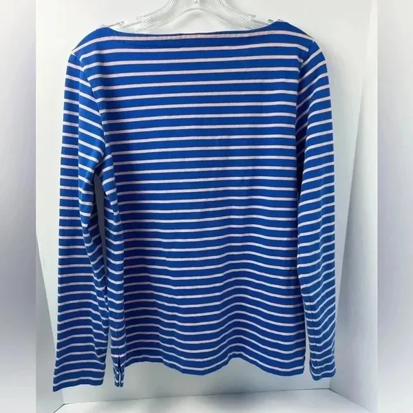 J Crew boatneck royal blue pink‎ stripe long sleeve cotton tee shirt top tunic - Image 4