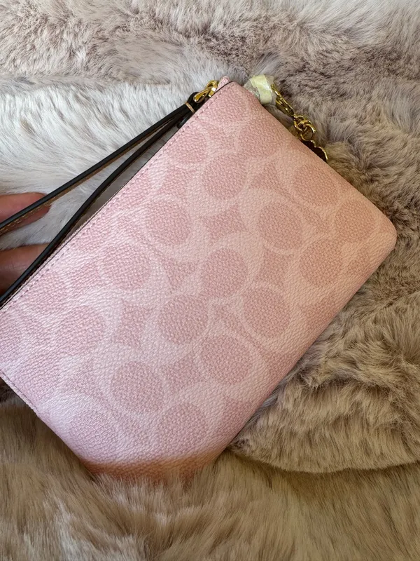 NWT Coach CEF72 Corner Zip Wristlet Signature Canvas with Charm Gold Powder Pink - Image 3