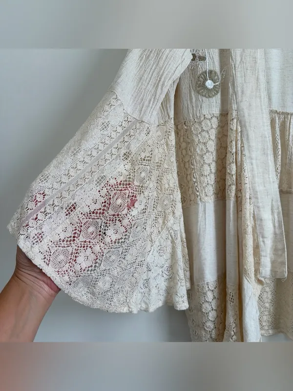 Young Threads Natural Embroidered Lace Boho Long Shrug Kimono NWT Size XL Flaw - Image 7