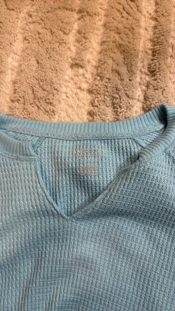 AERIE LIGHT BLUE WAFFLEKNIT SWEATER - Image 3